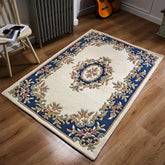 Royal Cream and Blue Traditional Hand Tufted Wool Rug - Pendle Village Furniture